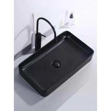 Imagem de Cuba de Cerâmica Sobrepor Apoio Banheiro Pia 61x45 cm Preta - Smart No
