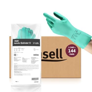 Imagem de AlphaTec h Luvas resistentes a químicos flocadas industriais em nitrilo Solvex 37-175 para limpeza, agricultura, alimentos, mecânicos, óleo - GG, verde (144 pares), Verde, Size 10