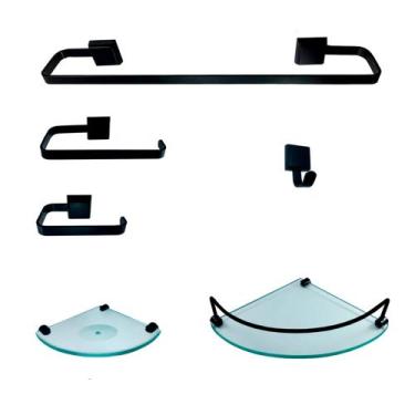 Imagem de Kit Para Banheiro Luxo Preto 2 Modelado em Vidro Incolor - Diretoo