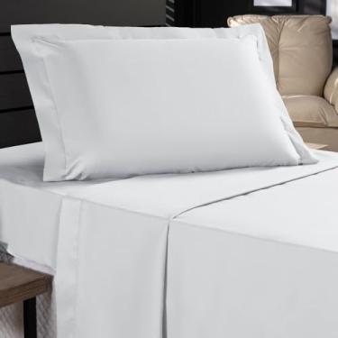 Imagem de Jogo de Cama Solteiro 400 Fios Percal 03 Peças Com Lençol de Cima e Aba Americana, Antiácaro, Anti-pilling com Toque Macio (Branco, Solteiro)