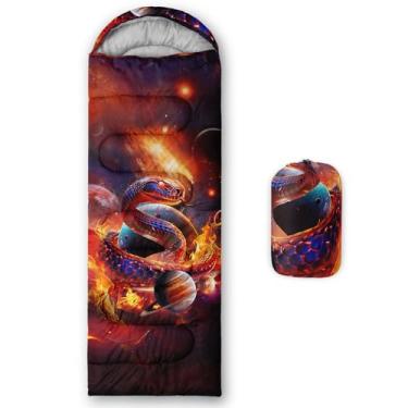 Imagem de AILONEN Sacos de dormir com tema de cobra espacial 3D, leve, impermeável, clima quente e frio, sacos de dormir vermelhos e galáxias negras para crianças, meninas, meninos, adultos, viagens, atividades