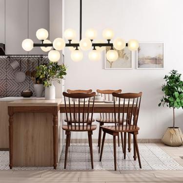 Imagem de JTYP Lustre Moderno De Meados Do Século, Lustre De Sala De Jantar De 16 Luzes Sobre A Mesa Lustres Sputnik Lustre Linear Luminárias Pendentes Pretas, Lustres Lineares Para Sala De Jantar (Vidro Pret