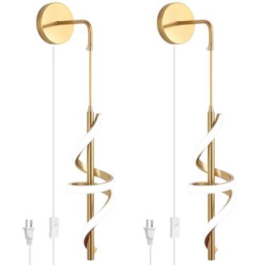 Imagem de Vloitgol Conjunto De Dois Arandelas De Parede Modernas, Luz De Parede Neutra De 4500K, Luminária De Parede Led Espiral Com Cabo De Conexão/Fio Rígido, Decoração De Iluminação De Parede De Arandela I