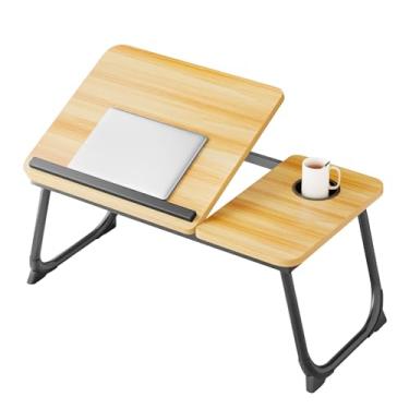 Imagem de Mesa de laptop para cama, suporte ajustável para laptops com 5 ângulos ajustáveis, bandeja de colo portátil com suporte de copo, bandeja de mesa para laptop para comer, trabalhar, escrever leitura