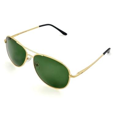 Imagem de J+S Óculos de sol aviador clássico estilo militar premium, polarizado, 100% de proteção UV para homens e mulheres (armação grande - armação dourada/lente verde-oliva)