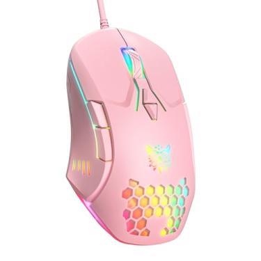 Imagem de Mouse para jogos de PC com fio: sensor de alta precisão, retroiluminação RGB, DPI ajustável, 7 botões programáveis, mouses ergonômicos para escritório e jogos no Windows/Mac/Linux/Chrome - rosa