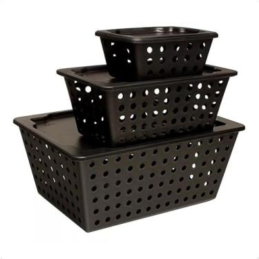 Imagem de Kit Cesta com tampa One, 3 Peças, Preto, Coza