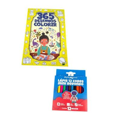 Imagem de Livro 365 Desenhos para colorir + 12 Lápis de cor 9cm- Kit - brasiLeit