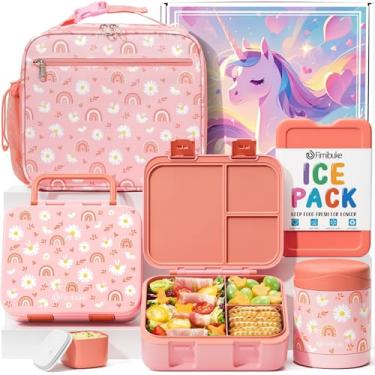 Imagem de Fimibuke caixa de bento infantil com lancheira, pote de comida e conjunto de bolsa de gelo - lancheira com 3 compartimentos, garrafa térmica para comida quente, presente de volta às aulas pa