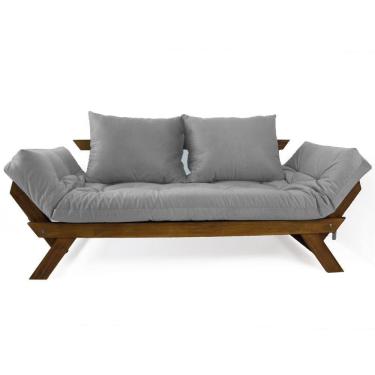 Imagem de Sofá Japão Futon Acquablock Madeira Cor Imbuia - Cinza Linho