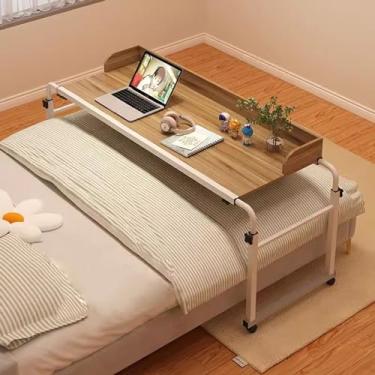 Imagem de Mesa móvel sobrecama com rodas, altura e comprimento ajustáveis, bandeja de alimentos, mesa com rolamento, mesa médica, mesa de computador móvel com defletor de mesa, estação de trabalho em pé