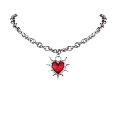 Imagem de Colar Punk Thorns com pingente de cristal vermelho para mulheres e homens, gótico, vintage, grosso, cubano, gótico, hip hop, rebite, arame farpado, amuleto, grunge, joia de Halloween, one size, Liga