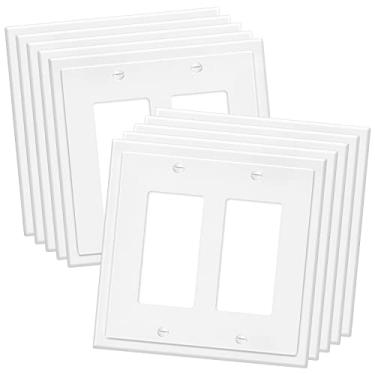 Imagem de Placa decorativa de 2 gangs com borda moderna para interruptores de luz, interruptor inteligente, GFCI, reguladores, receptáculo, tomada USB (pacote com 10, decoração dupla)