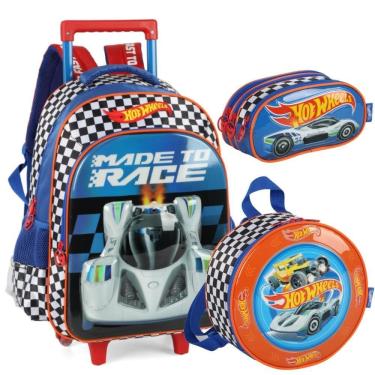Imagem de Kit Mochila Rodinhas Oficial Hot Wheels Luxcel Ic41506 Azul