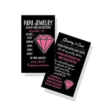 Imagem de Cartões de limpeza e cuidados de joias | Pacote com 50 | Diamante geométrico rosa sólido brilhante | Instruções de cuidado da joia Bling Queen, papel 14 pt. cartolina fosca
