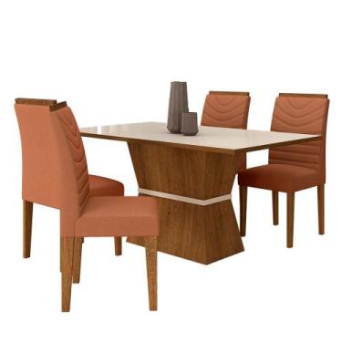Imagem de Mesa 4 Cadeiras 1,36 Odessa Freijó/off Premium/suede Terracota - M.a -
