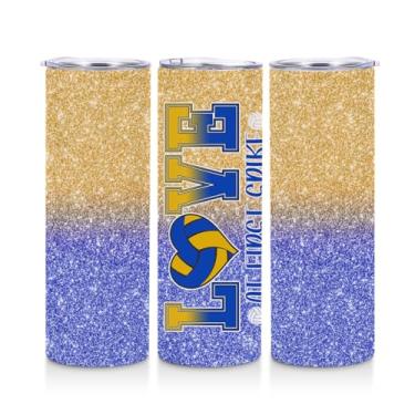 Imagem de Presentes de vôlei para meninas adolescentes, copo de aço inoxidável, garrafa de água de vôlei, caneca de café de viagem de parede dupla, copo térmico isolado a vácuo para academia esportiva