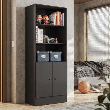 Imagem de Armario Livreiro Gamer 4095 2 Portas E 3 Prateleiras Preto Fosco Preto Fosco