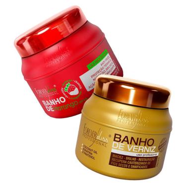 Imagem de Kit Forever Liss Banho De Verniz 250G + Banho De Morango 250G