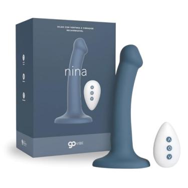 Imagem de Dildo com Ventosa e Vibrador Recarregável Go-Vibe Nina 17cm x 3,5cm Recarregável A Sós (AZUL)