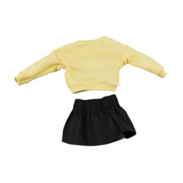 Imagem de EHJRE 1/12 Pullover de manga longa e saia de roupas de moletom para o ombro para figuras de ação feminina de 6 polegadas , Top Amarelo