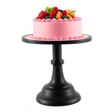 Imagem de KEILEOHO Suporte de bolo de 30 cm, suporte de bolo ajustável, suporte redondo de ferro para exibição de bolo, bandeja de sobremesa, mesa de sobremesa, festa de aniversário, casamento, preto