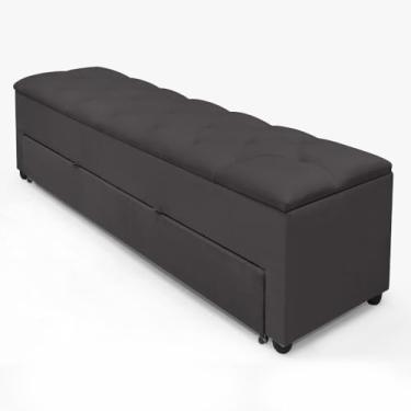 Imagem de Recamier Baú Paris Com Gaveta Sapateira Luxo Decorativo Estofado Tamanho 1,50m Móveis De Armazenamento Premium Para Quarto Estilo Moderno Retro Organizador Cama Casal/solteiro (Cinza)