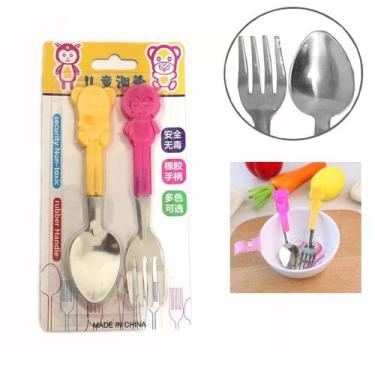 Imagem de Jogo 2 Talheres Infantil Baby Colher e Garfo Crianças Bebe - Freecom