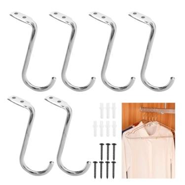 Imagem de 6 peças de suporte central de haste de armário resistente de 2,5 cm com 14 parafusos de metal para montagem na parede, cabide de armazenamento de roupas, suportes de prateleira para armário de