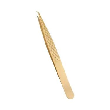 Imagem de Pinça Profissional para Extensões de Cílios com Pontas de Fibra Dourad