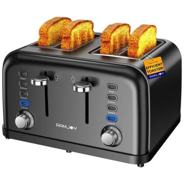 Imagem de Torradeira 4 Fatias Preta, Controles Individuais, Espaço Extra Largo, 7 Níveis de Tostagem, 4 Funções, Ideal para Pães, Bagels e