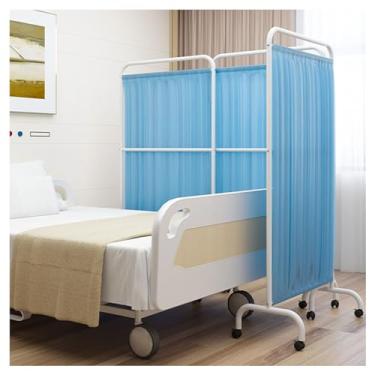 Imagem de Divisória de sala de privacidade médica móvel, divisória de porta em pé para sala/salão de beleza/centro de saúde, moldura de ferro dobrável de 180 cm de altura, tecido de seda de nylon azul (cor