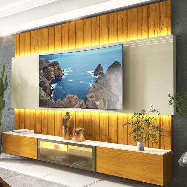 Imagem de Estante Home Ripada para TV até 85 Polegadas com LED Reflecta 3 Portas em MDF Soberano Gelius