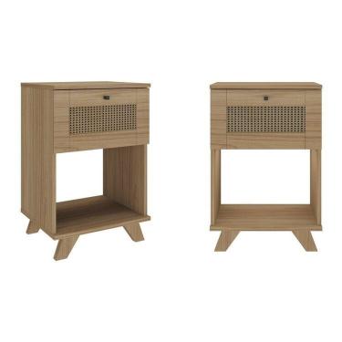 Imagem de Kit 2 Mesas de Cabeceira com 1 Gaveta com Corrediças Telescópicas Carvalho