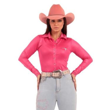 Imagem de Body Camisa Cirrê Pink Bordado Branco Moda Country Modelador Cowgirl M