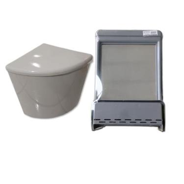 Imagem de Kit banheiro 2 peças , Espelho com porta objetos e lixeira de canto  -