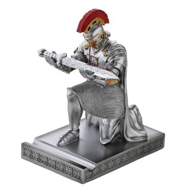 Imagem de CYXStar Porta-canetas Roman Prefect Warrior Knight Ornamento de Resina Guarda Pretoriana para celular, acessórios de mesa e organizador para escritório com abridor de cartas (prata)