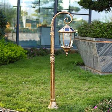 Imagem de Poste de jardim luz de gramado luz de poste de iluminação americana solar LED retrô ao ar livre à prova d'água luz de poste de alumínio economia de energia jardim vila piso pátio luz coluna luz (preto