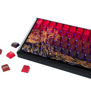 Imagem de YMDK Estrela Vermelha Ouro Tema Coral 134 Teclas PBT+PC Teclas de Cinco Lados Dye Sub-Iluminado Lateral Brilho Através de Teclas Personalizadas Double Shot Cherry Profile para Teclado Mecânico MX