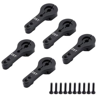 Imagem de 5pcs 25T Aluminum Servo Horn M3 Threads Metal Steering Arm for RC Car Truck Buggy Airplane (Black)