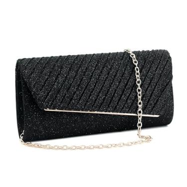 Imagem de Elenint Bolsa feminina plissada brilhante com glitter clutch bolsa envelope noite bolsas para festa de casamento formatura, Preto com glitter brilhante plissado, One Size