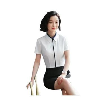 Imagem de Camisa Feminina Branca Manga Comprida Slim Fit - Moda Coreana Elegante