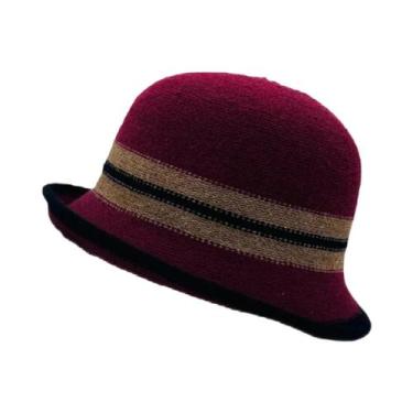 Imagem de Chapéu de Balde Dobrável de Lã Listrada Feminino - Estilo Elegante Fed