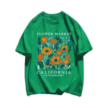 Imagem de Camiseta Feminina Casual de Algodão com Estampa Floral Amarela - Manga