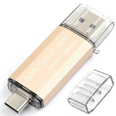 Imagem de Pen Drive 3.0 USB Tipo-C de 128 GB, unidade dupla BorlterClamp USB C, pen drives OTG para smartphones Android, Samsung Galaxy S10/S9/S8/Note 9, LG, Google Pixel, PC (dourado)