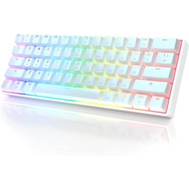 Imagem de Teclado mecânico para jogos HK GAMING GK61 – 61 teclas multicoloridas RGB iluminado por LED retroiluminado com fio programável para PC/Mac gamer (Gateron, amarelo óptico, branco)