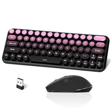 Imagem de Combo de teclado e mouse sem fio, teclado de máquina de escrever sem fio de 61 teclas de 2,4 GHz com teclas redondas para Windows, computador, desktop, PC, laptop (GradientPink)
