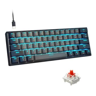 Imagem de Snpurdiri teclado mecânico gamer com fio 60%, teclado pequeno para escritório com 61 teclas e retroiluminação LED azul gelo (preto-cinza, switches vermelhos) (sem garantia de versão em português)