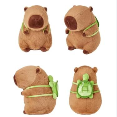 Imagem de Capivara de Pelúcia com Mochila de Tartaruga Brinquedo Presente Natal Crianças Menino e Menina Bicho de Pelúcia (Mochila Tartaruga 30CM)