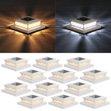 Imagem de TopVelo Poste de luz solar 12 pacotes com dois modos de luz, inclui base de 4 x 4, 5 x 5 e 6 x 6 x 6 para postes de vinil/madeira, luzes brilhantes de 16 LEDs decoram deck, pátio, varanda, cerca